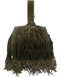 Оливковая кожаная большая сумка c бахромой от Roberto Cavalli