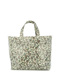 Оливковая кожаная большая сумка с цветочным принтом от CLANE