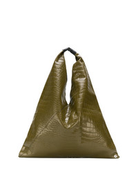 Оливковая кожаная большая сумка от MM6 MAISON MARGIELA