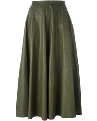 Оливковая кожаная длинная юбка от MM6 MAISON MARGIELA