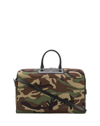 Мужская оливковая кожаная дорожная сумка с камуфляжным принтом от Saint Laurent