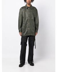 Мужская оливковая кожаная куртка-рубашка от Andersson Bell
