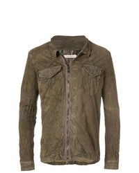 Мужская оливковая кожаная куртка-рубашка от Giorgio Brato