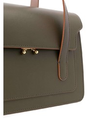 Оливковая кожаная сумка-саквояж от Marni