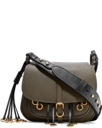 Оливковая кожаная сумка через плечо с украшением от Prada