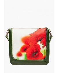 Оливковая кожаная сумка через плечо с цветочным принтом от Eshemoda