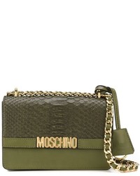 Оливковая кожаная сумка через плечо от Moschino