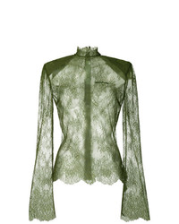 Оливковая кружевная блузка с длинным рукавом от Off-White