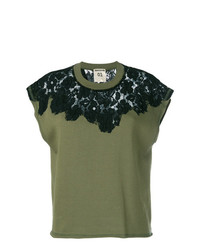 Женская оливковая кружевная футболка с круглым вырезом от Semicouture