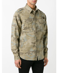 Мужская оливковая куртка в стиле милитари с камуфляжным принтом от Fay