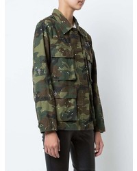 Оливковая куртка в стиле милитари с камуфляжным принтом от Amiri