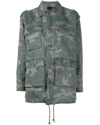 Оливковая куртка в стиле милитари с камуфляжным принтом от Saint Laurent