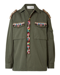 Оливковая куртка в стиле милитари с украшением от Valentino