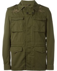 Мужская оливковая куртка в стиле милитари от Roberto Cavalli