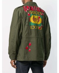 Мужская оливковая куртка в стиле милитари от Gucci