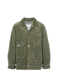 Мужская оливковая куртка-рубашка в шотландскую клетку от Wooyoungmi