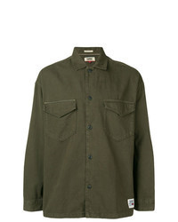 Оливковая куртка-рубашка из саржи