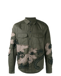 Оливковая куртка-рубашка с вышивкой