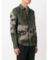 Мужская оливковая куртка-рубашка с вышивкой от Valentino