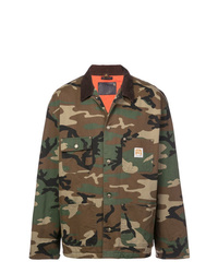 Мужская оливковая куртка-рубашка с камуфляжным принтом от R13
