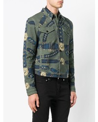 Мужская оливковая куртка-рубашка с принтом от Versus