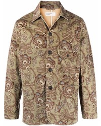 Мужская оливковая куртка-рубашка с цветочным принтом от Universal Works