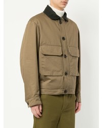 Оливковая куртка с воротником и на пуговицах от Lemaire