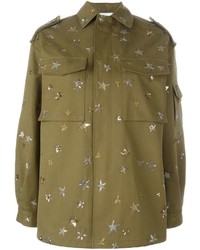 Оливковая куртка с вышивкой