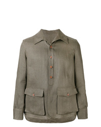 Оливковая льняная куртка-рубашка