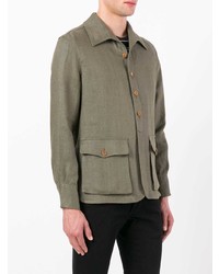 Мужская оливковая льняная куртка-рубашка от Lardini