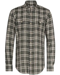 Мужская оливковая льняная рубашка с длинным рукавом в шотландскую клетку от Eleventy