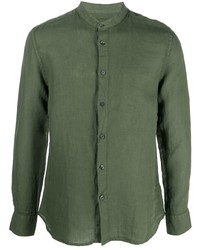 Мужская оливковая льняная рубашка с длинным рукавом от 120% Lino