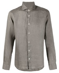 Мужская оливковая льняная рубашка с длинным рукавом от Altea