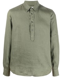 Мужская оливковая льняная рубашка с длинным рукавом от Aspesi