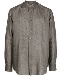 Мужская оливковая льняная рубашка с длинным рукавом от Brioni