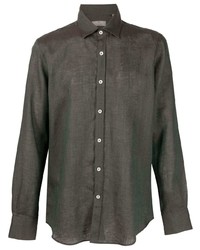 Мужская оливковая льняная рубашка с длинным рукавом от Canali