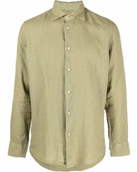 Мужская оливковая льняная рубашка с длинным рукавом от Drumohr