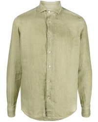 Мужская оливковая льняная рубашка с длинным рукавом от Eleventy