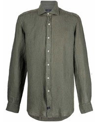 Мужская оливковая льняная рубашка с длинным рукавом от Fay