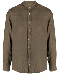 Мужская оливковая льняная рубашка с длинным рукавом от Hackett