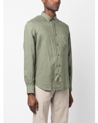 Мужская оливковая льняная рубашка с длинным рукавом от Aspesi