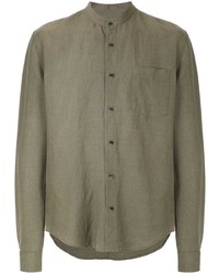 Мужская оливковая льняная рубашка с длинным рукавом от OSKLEN