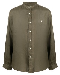 Мужская оливковая льняная рубашка с длинным рукавом от Polo Ralph Lauren
