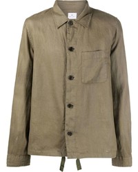 Мужская оливковая льняная рубашка с длинным рукавом от PS Paul Smith