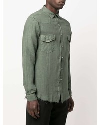 Мужская оливковая льняная рубашка с длинным рукавом от Costumein