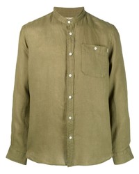 Мужская оливковая льняная рубашка с длинным рукавом от Woolrich