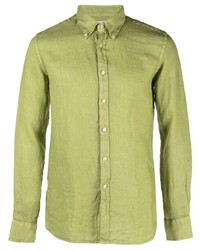 Мужская оливковая льняная рубашка с длинным рукавом от Xacus