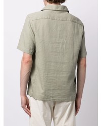 Мужская оливковая льняная рубашка с коротким рукавом с вышивкой от Fred Perry