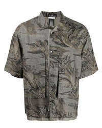 Мужская оливковая льняная рубашка с коротким рукавом с камуфляжным принтом от Stone Island Shadow Project
