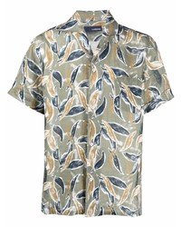 Мужская оливковая льняная рубашка с коротким рукавом с принтом от Lardini